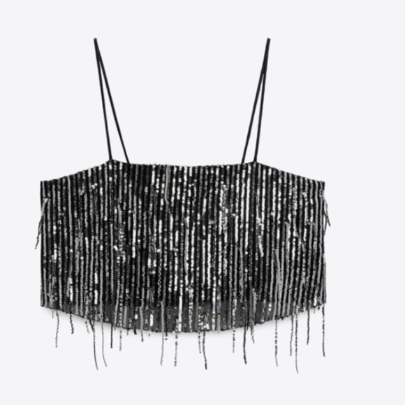 Zara Sequin Camisole Top Silver - Picture 8 of 10